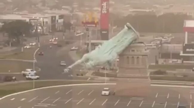 Estátua da havan desaba durante temporal no rs