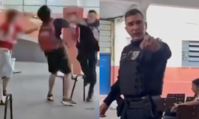 Policial militar agride estudantes dentro de colégio estadual no rio