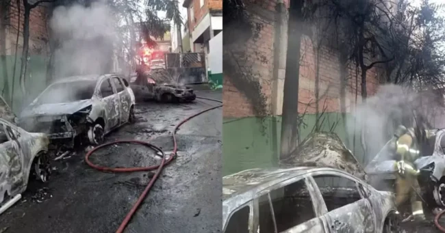Incêndio provocado por queda de fiação destrói cinco carros no cabula